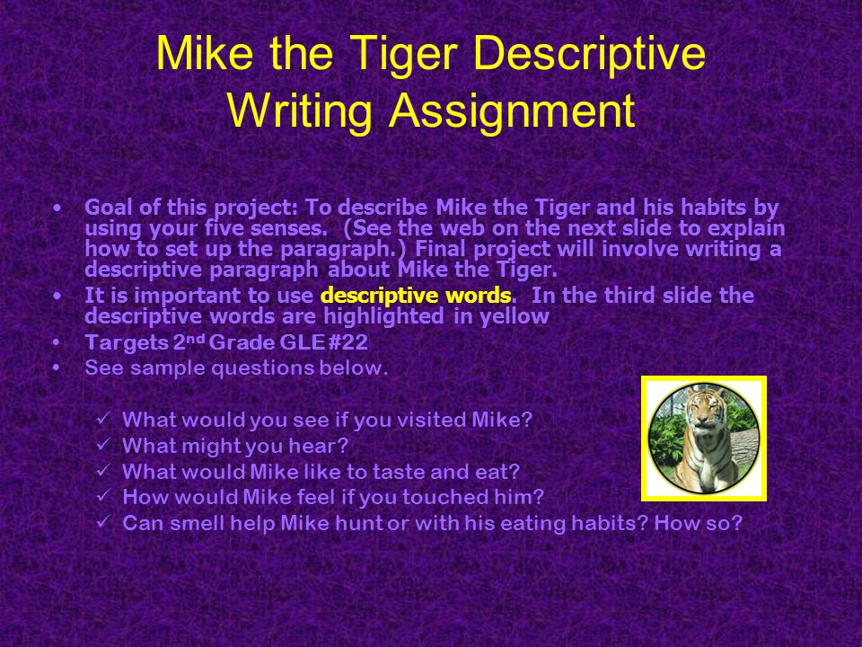 Descriptive essay assignment question